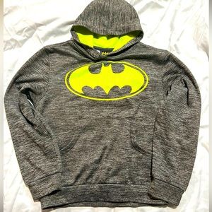 Kids Grey Sport Fleece Batman Hooded Sweatshirt-Small
